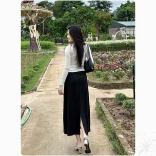 Chân Váy Midi Chữ A Vải Len Lông Thỏ Dáng Dài 85cm Xẻ Sau Cạp Chun Basic Dễ Mặc Phong Cách Đi Làm Đi Chơi