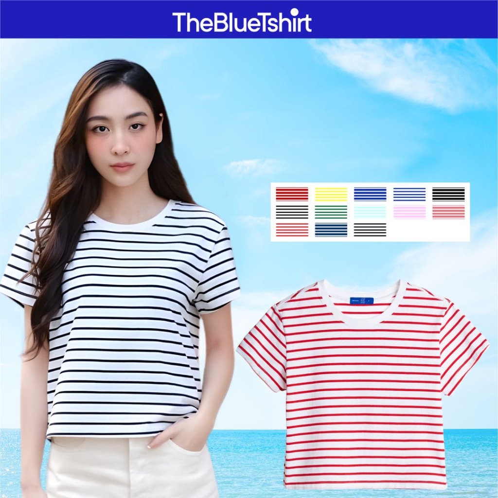 TheBlueTshirt - Áo thun dạng sọc phom croptop tay ngắn cổ tròn cho nữ - Everyday Tee - Women