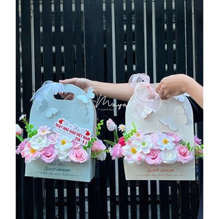 Giỏ hoa sáp 10 bông, 20 bông Kèm banner tone hồng xinh xắn - Quà tặng dịp lễ, sinh nhật, người yêu