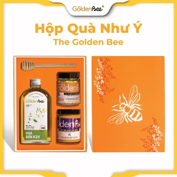 Hộp Quà Như Ý The Golden Bee 1 hũ mật ong đơn kim 500g +1 hũ viên tinh nghệ 120g +1 hũ nghệ nano 250g + 1 cây khuấy mật