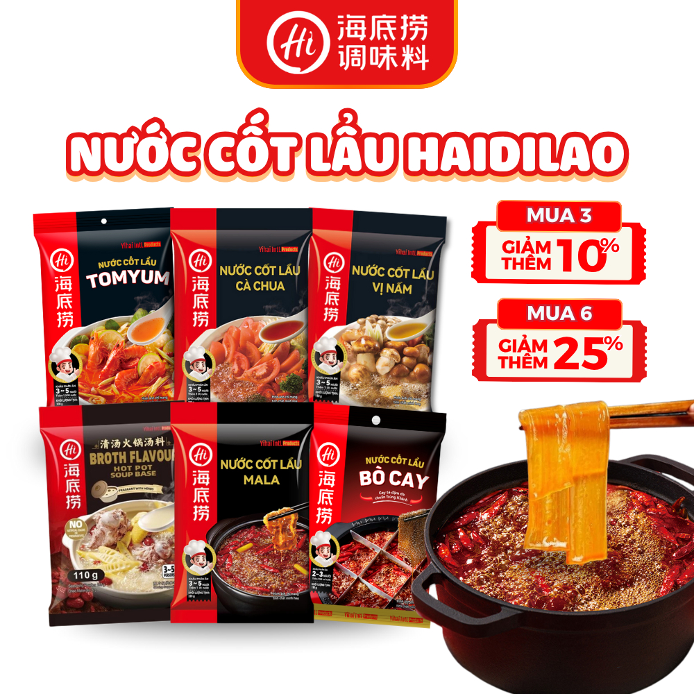 Gia Vị Cốt Lẩu Haidilao Tứ Xuyên Trùng Khánh Thả Lẩu 6 Vị Đa Dạng Hương Vị Trung Hoa