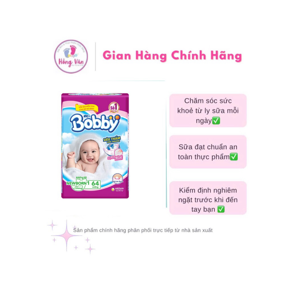 [MẪU MỚI TẶNG 4 MIẾNG] Miếng Lót Bobby Newborn 1 (64+4 miếng)