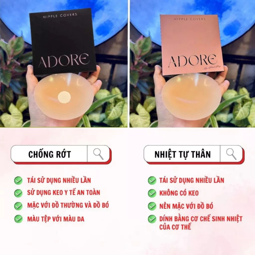 Miếng Dán Ngực Silicone ADORE Nhiệt Tự Thân Không Keo Mỏng Nhẹ Tàng Hình - Adore Global
