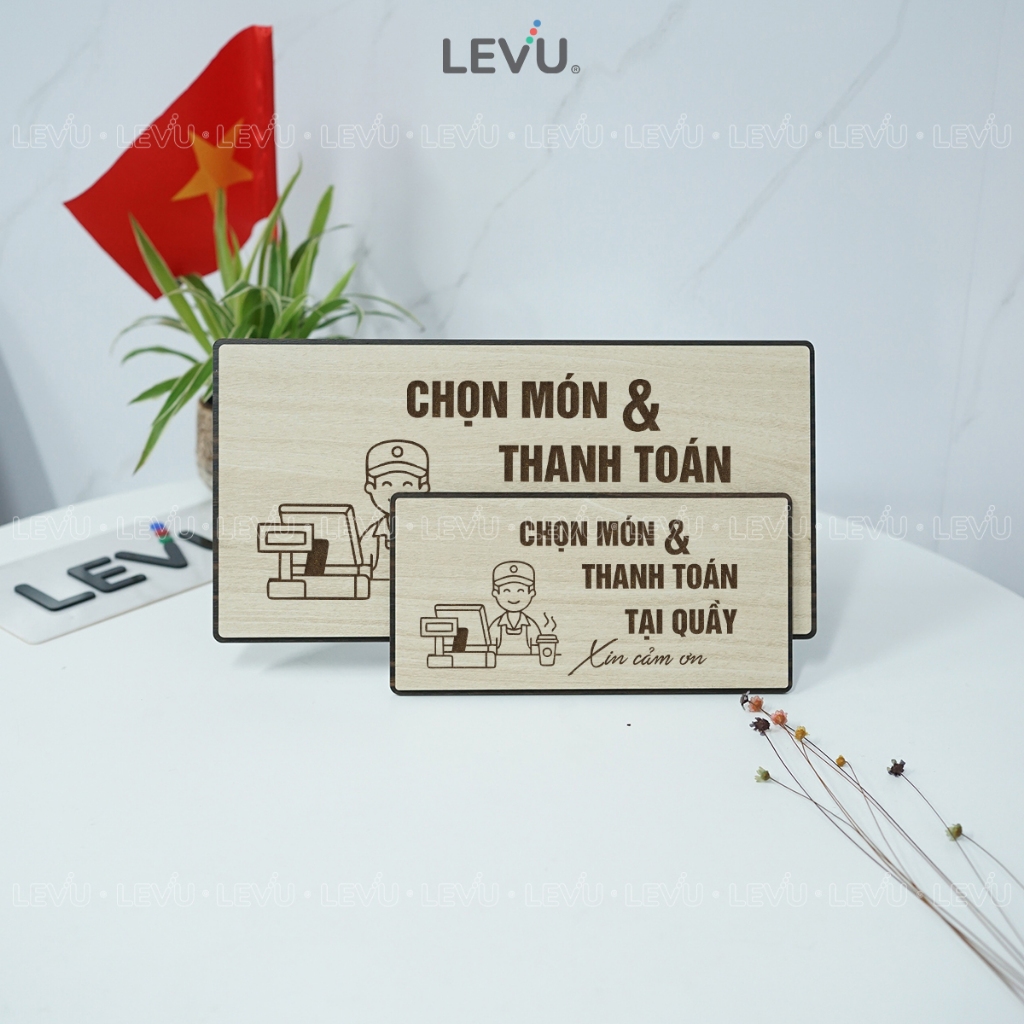Bảng gỗ thông báo chọn món và thanh toán tại quầy BG103 trang trí nhà hàng, decor quán cà phê