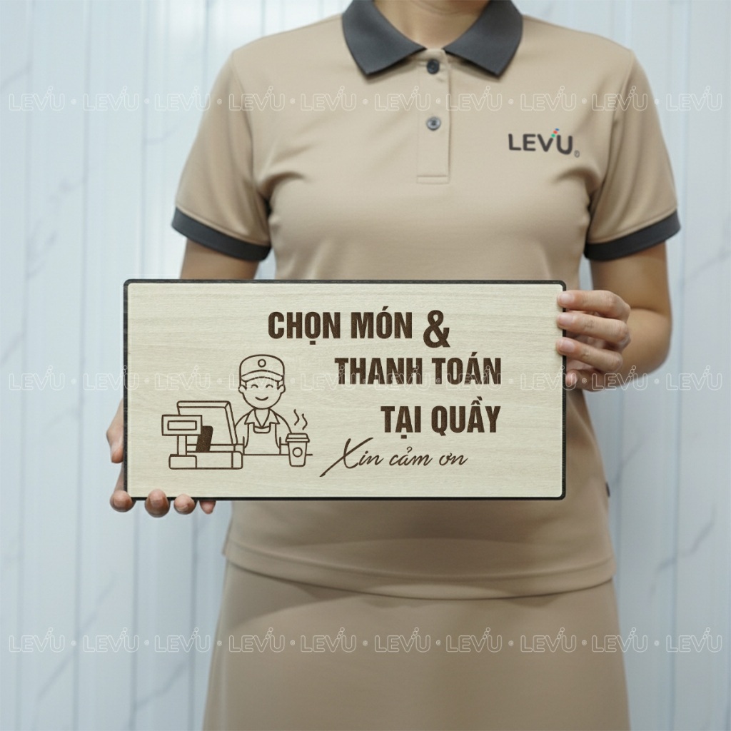 Bảng gỗ thông báo chọn món và thanh toán tại quầy BG103 trang trí nhà hàng, decor quán cà phê
