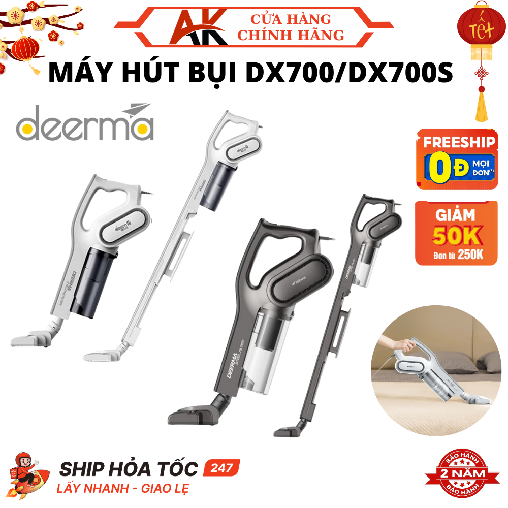 Máy Hút Bụi Cầm Tay Deerma DX700 Tặng Kèm 3 Đầu Hút Đa Dụng Công Suất 600W Cùng Lực Hút 15000 Pa