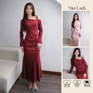 Váy Lụa Lệch Vai Dài Tay Dáng Đuôi Cá – Lụa Hàng Châu Hai Mặt Cao Cấp, Có Khoá Sườn MioLady VA021