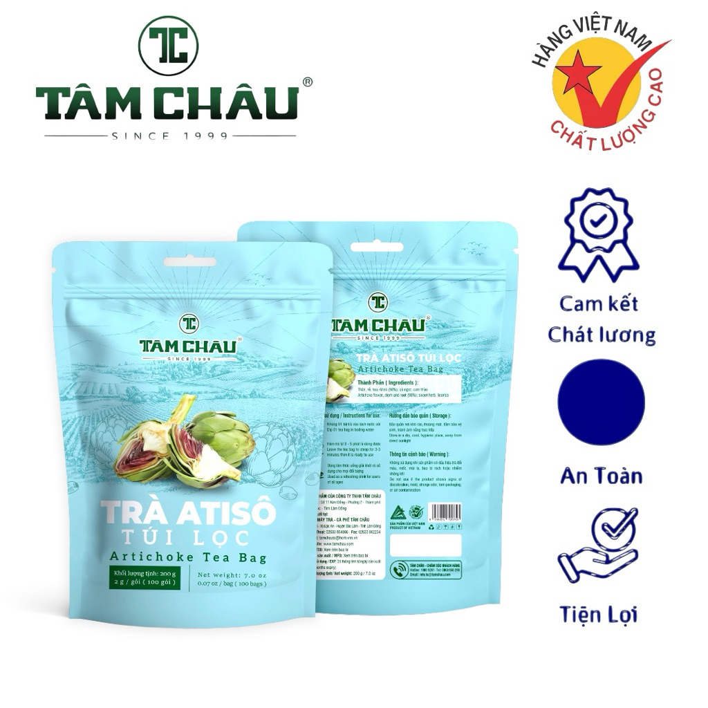 [Tâm Châu] Trà Atiso Phổ Thông 200g (100 Túi) – Thanh Nhiệt, Giải Độc, Dễ Dàng Pha Uống,KTF
