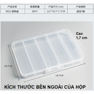 HỘP NHỰA DẸT CHIA 5 NGĂN NHỎ ĐỰNG LINH KIỆN NHỎ, ĐỰNG ỐC VÍT NHỎ, TRANG SỨC NHỎ, MÓC CÂU CÁ -PHSHOP