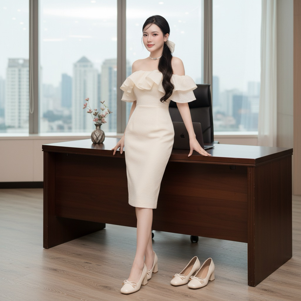 Giày Búp Bê Phom Rộng Cao Gót Splendora Đế Vuông Mũi Tròn Đính Nơ Da PU Mềm Không Đau Chân 5cm_M2
