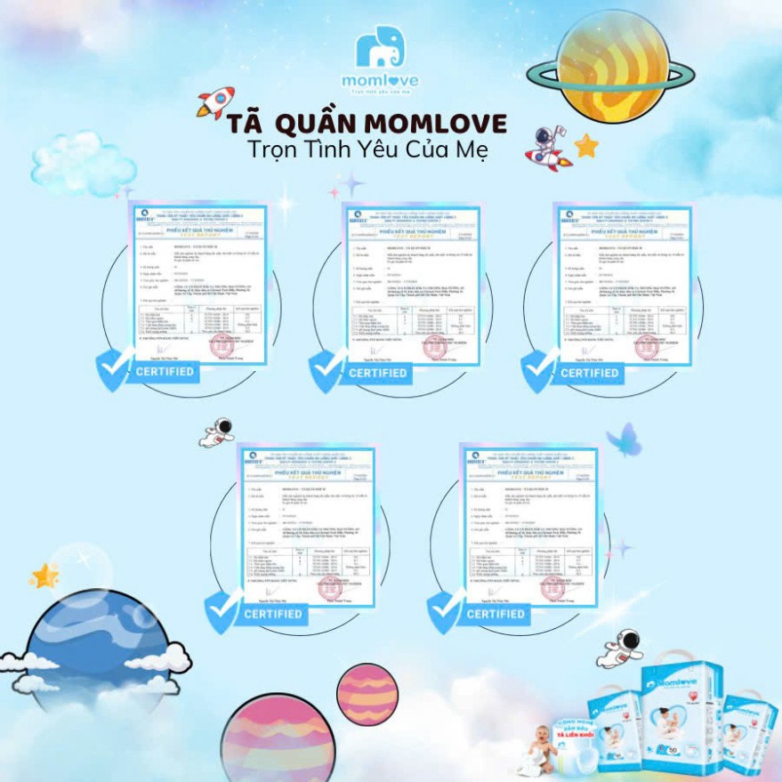 Tã Quần Trẻ Em MOMLOVE Lõi Thấm Siêu Tốc Thoáng Khí 4 Chiều Mềm Mại Êm Ái – Size M/L/XL/XXL/XXXL (40-54 miếng/gói)