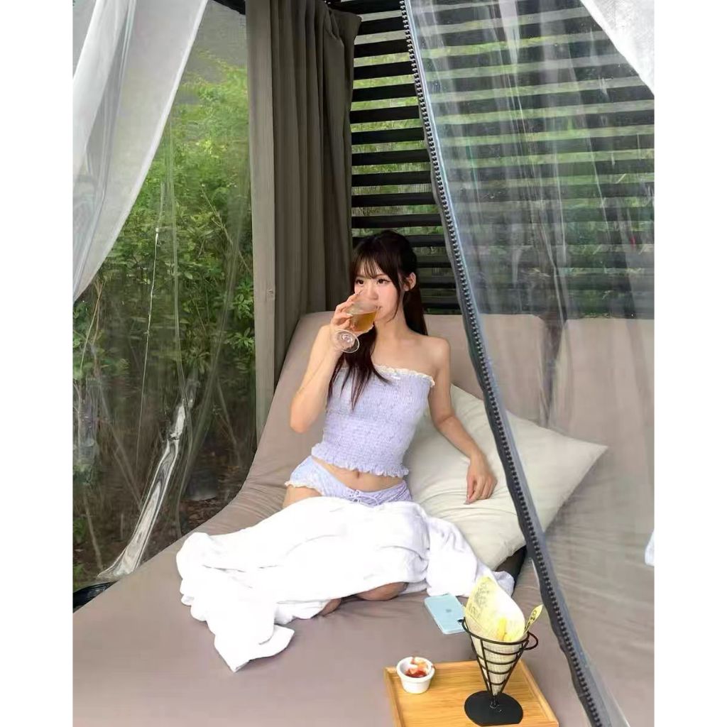 [SẴN - HỎA TỐC HN] ONESOON Bộ bikini 2 mảnh họa tiết hoa nhí nhún chun phối ren sexy phong cách hàn quốc cho nữ