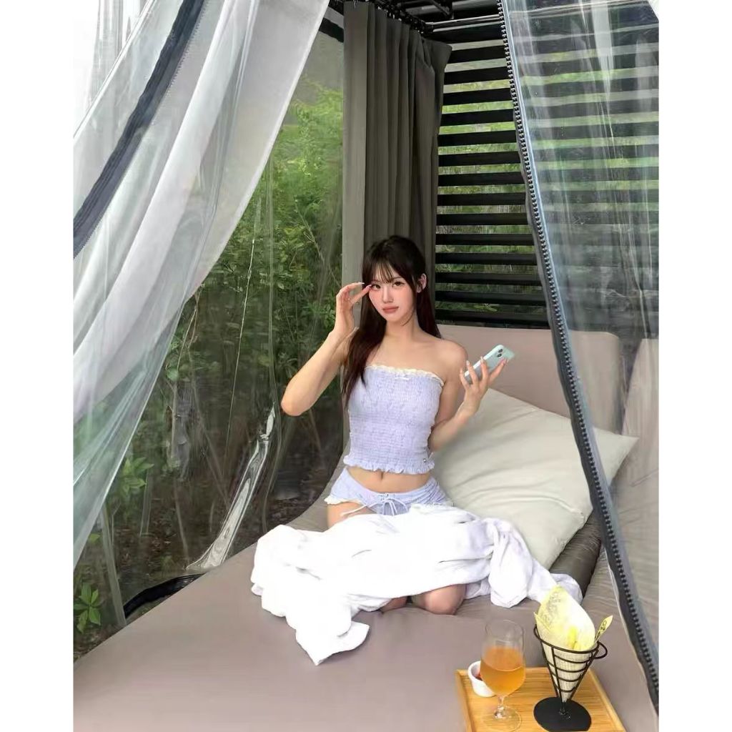 [SẴN - HỎA TỐC HN] ONESOON Bộ bikini 2 mảnh họa tiết hoa nhí nhún chun phối ren sexy phong cách hàn quốc cho nữ