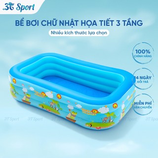 Bể bơi phao 3 tầng họa tiết chất liệu PVC bền đẹp - Hồ bơi gia đình đáy chống trơn trượt HBCN-3T-HT