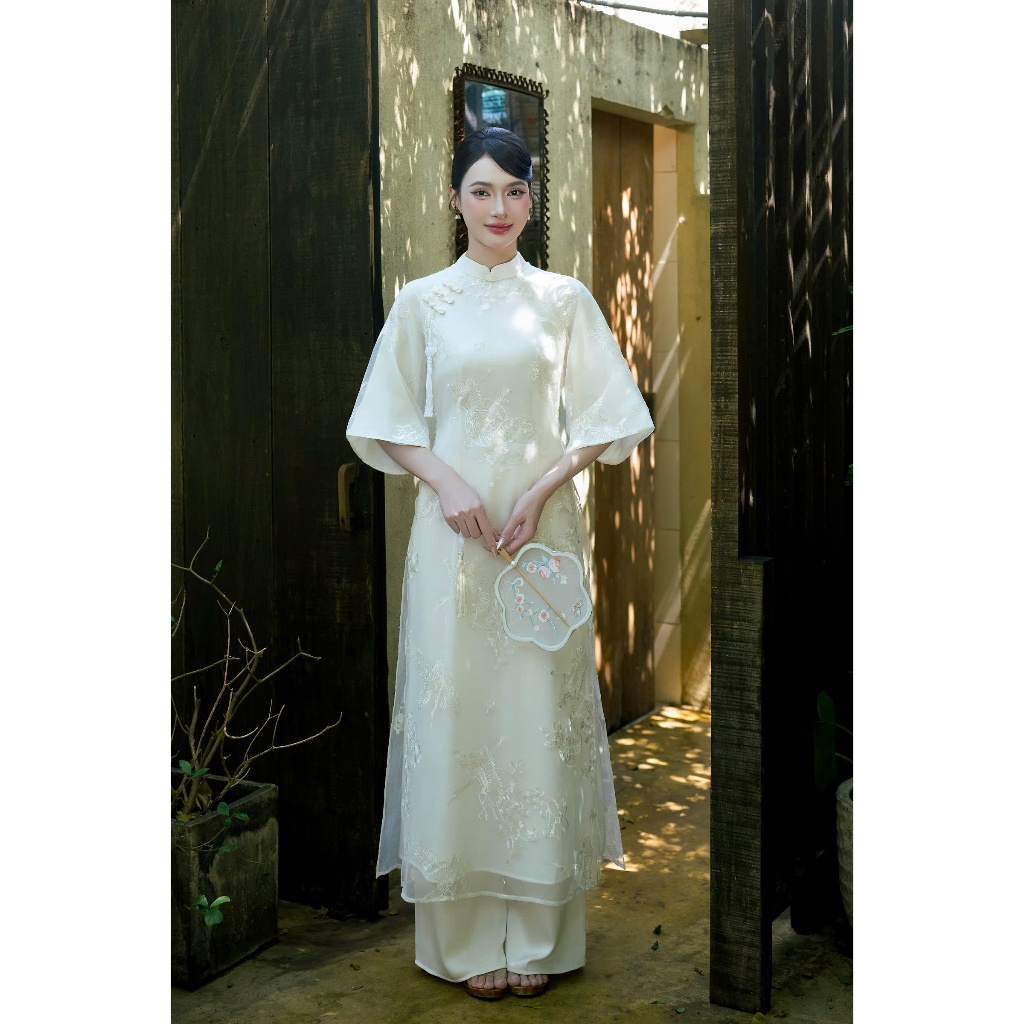 Lasy Thời Trang Nữ| Sét Áo Dài Thêu Hạc 4 Tà Kèm Dây Tua Rua Kèm Sẵn Quần - AD1467