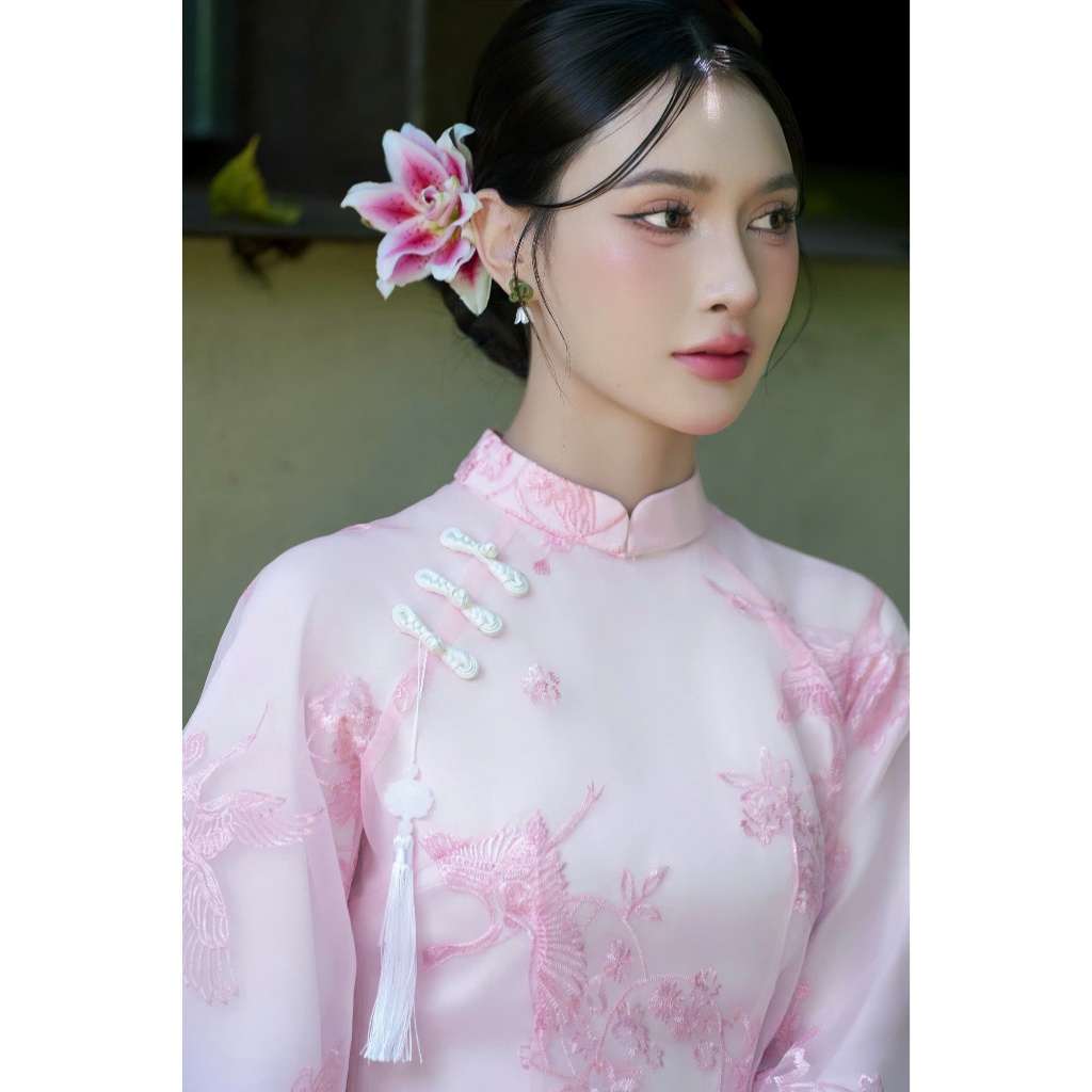 Lasy Thời Trang Nữ| Sét Áo Dài Thêu Hạc 4 Tà Kèm Dây Tua Rua Kèm Sẵn Quần - AD1467