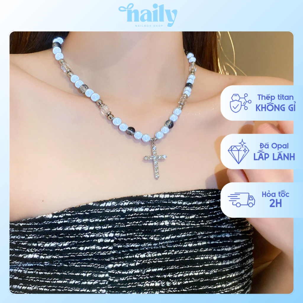 Vòng Cổ Bóng Đính Hạt Phản Quang Hình Chữ Thập Kim Cương Nổi Bật Xu Hướng Thời Trang Mới