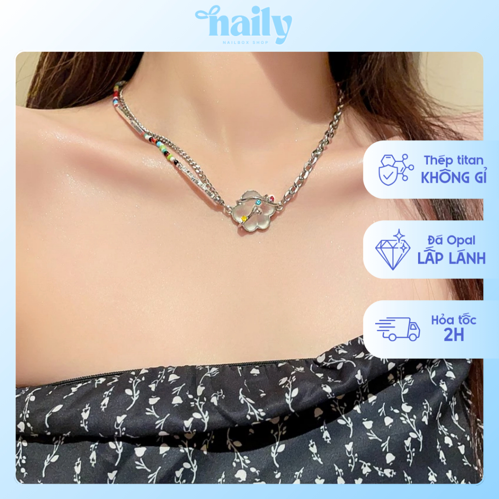 Dây chuyền thép titan không gỉ hình đám mây đá rhinestone phong cách cá tính