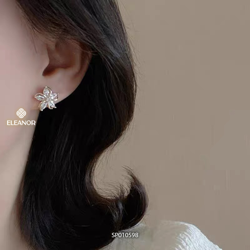 Bông tai nữ chuôi bạc 925 Eleanor Accessories hình hoa đính đá phụ kiện trang sức khuyên tai 10598