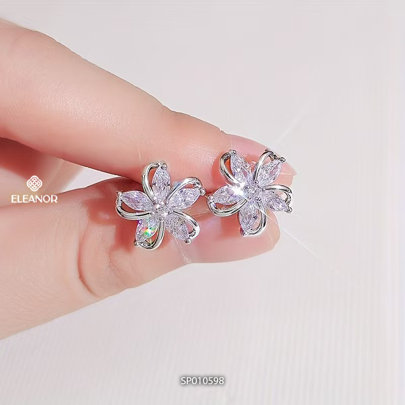 Bông tai nữ chuôi bạc 925 Eleanor Accessories hình hoa đính đá phụ kiện trang sức khuyên tai 10598