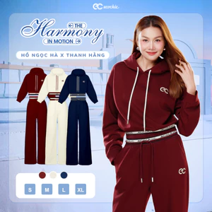Set Bộ ECOCHIC Áo Hoodie Ngắn Nỉ Mịn Phối Viền Quần Suông Dài Basic Cao Cấp Mềm Mịn Chính Hãng HNH B204
