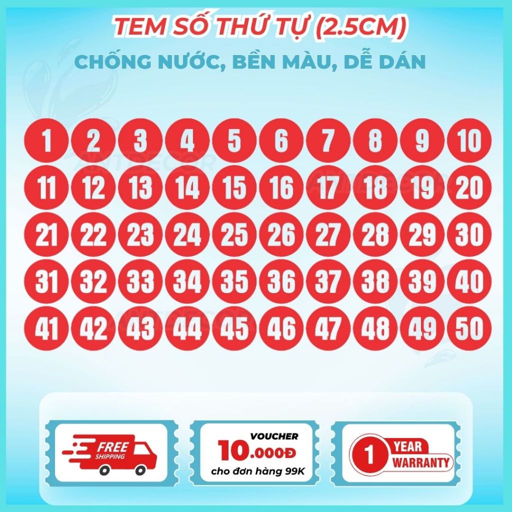 Decal Dán (2.5cm) Số Từ 1 đến 200 – Giải Pháp Đánh Số Nhanh Chóng và Hiệu Quả