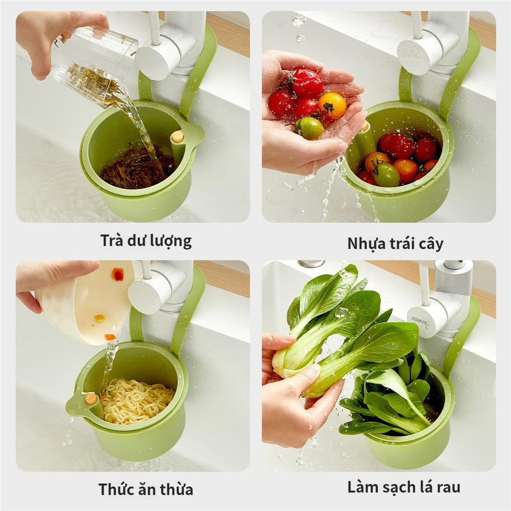 Giỏ Lọc Rác Thông Minh Treo Vòi - Xả Rác Một Chạm, Bếp Sạch Không Tắc Nghẽn