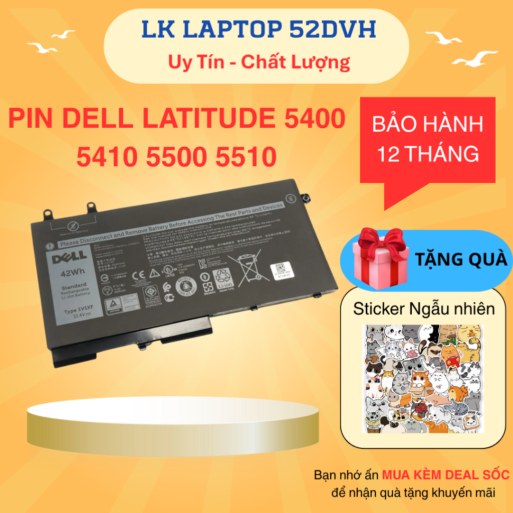 PIN DELL LATITUDE 5400 NGẮN 42WH 1V1XF ZIN 3 CELL CHO Dell Latitude 5400 5410 5500 5510, 01V1XF XV8CJ