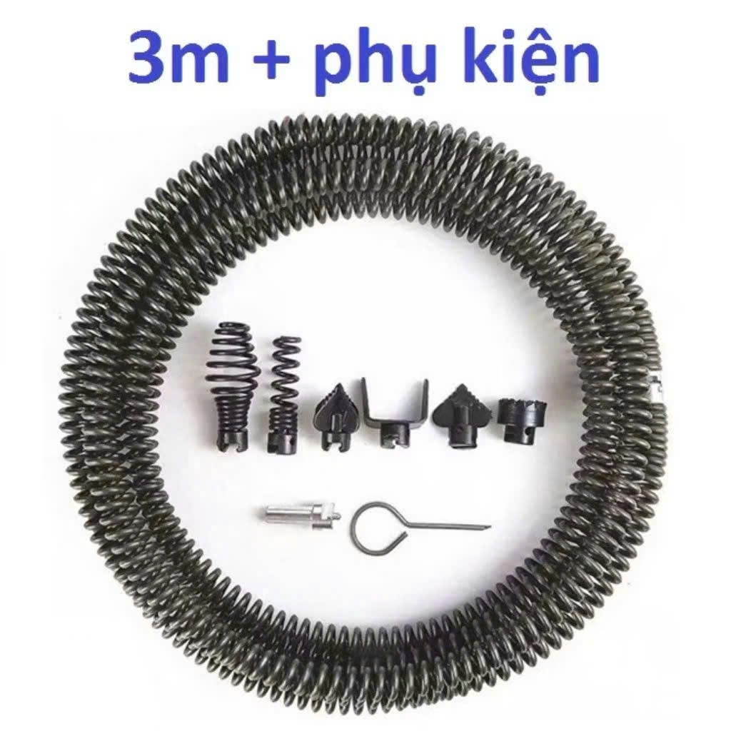 Bộ Lò Xo Thông Tắc Cống, Bồn Rửa 3M 6M 9M 12M 15M 18M + 8 Phụ Kiện Loại Bỏ Nghẹt Cực Mạnh
