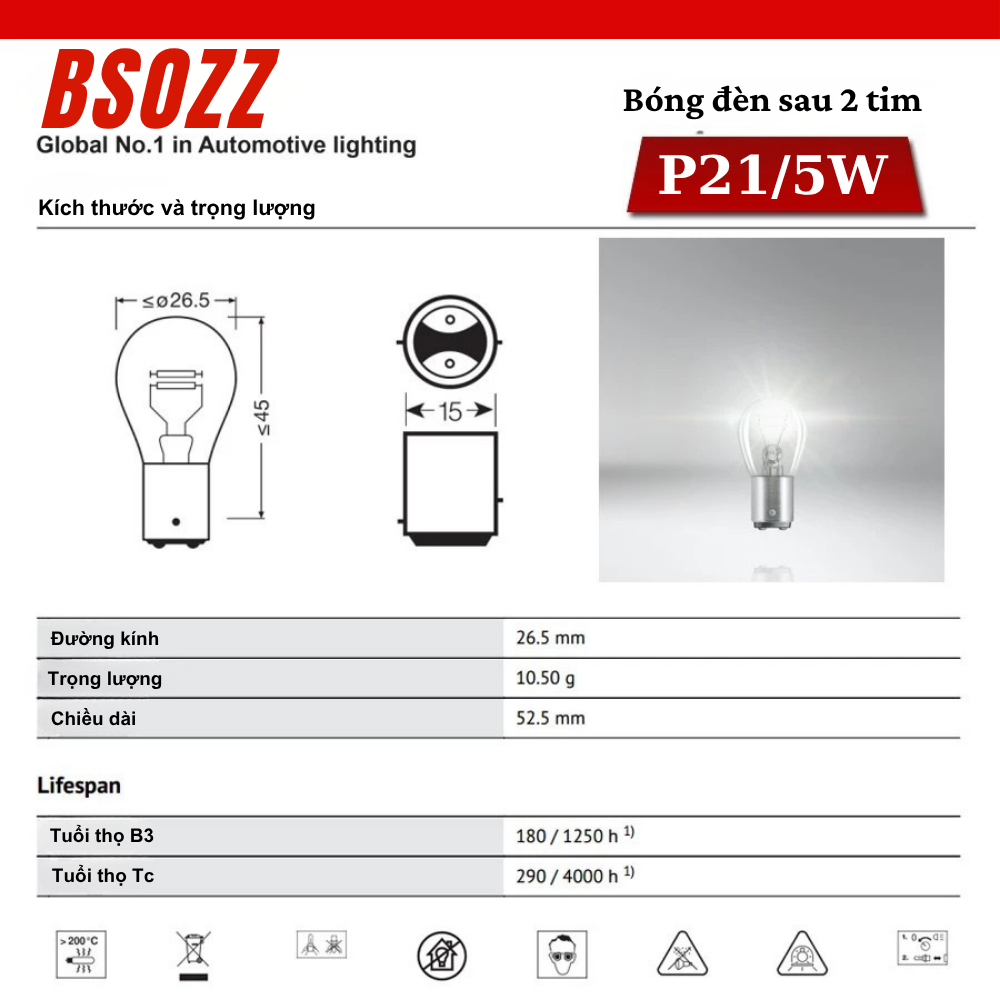 Bóng Đèn Hậu/ Đèn Phanh Halogen Wave/Dream 2 Tóc/ S25 12V-21W/5W (BAY15D)BSOZZ - Made In Thailand
