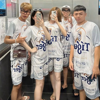 Bộ thể thao nam nữ TIGER BẠC áo tay ngắn quần short dáng rộng thời trang ,Bộ đùi Ngắn Tập Gym KL2