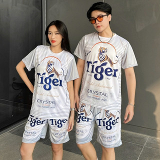 Bộ thể thao nam nữ TIGER BẠC áo tay ngắn quần short dáng rộng thời trang ,Bộ đùi Ngắn Tập Gym KL2
