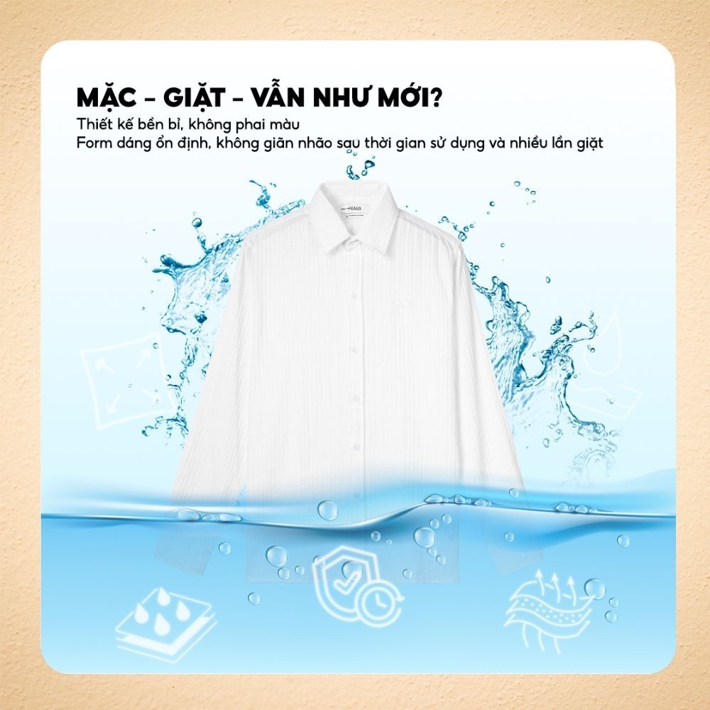 Áo sơ mi PURE tay dài trắng lịch lãm vải gân nổi tinh tế chống nhăn thoáng mát cao cấp cho nam công sở, hiện đại - FEAER