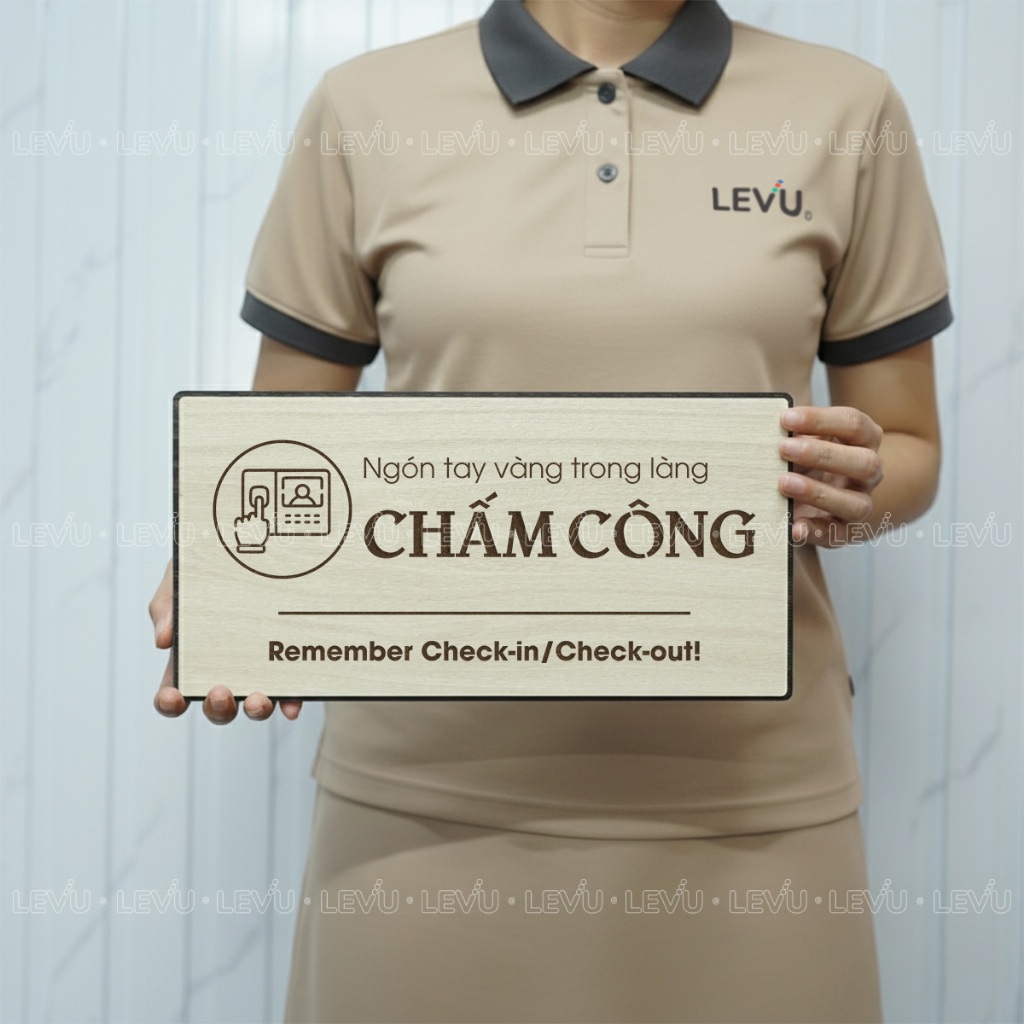 Bảng gỗ thông báo khu vực chấm công nhân viên BG105 trang trí công ty