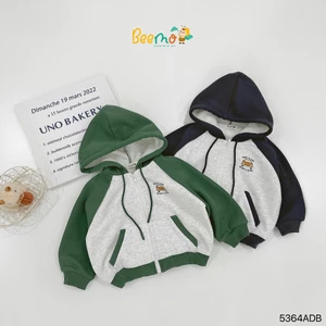 Áo khoác hoddies in ô tô lót nhung dày ấm cho bé, áo khoác kéo khoá nỉ 2 da có lót nhung 5364ADB