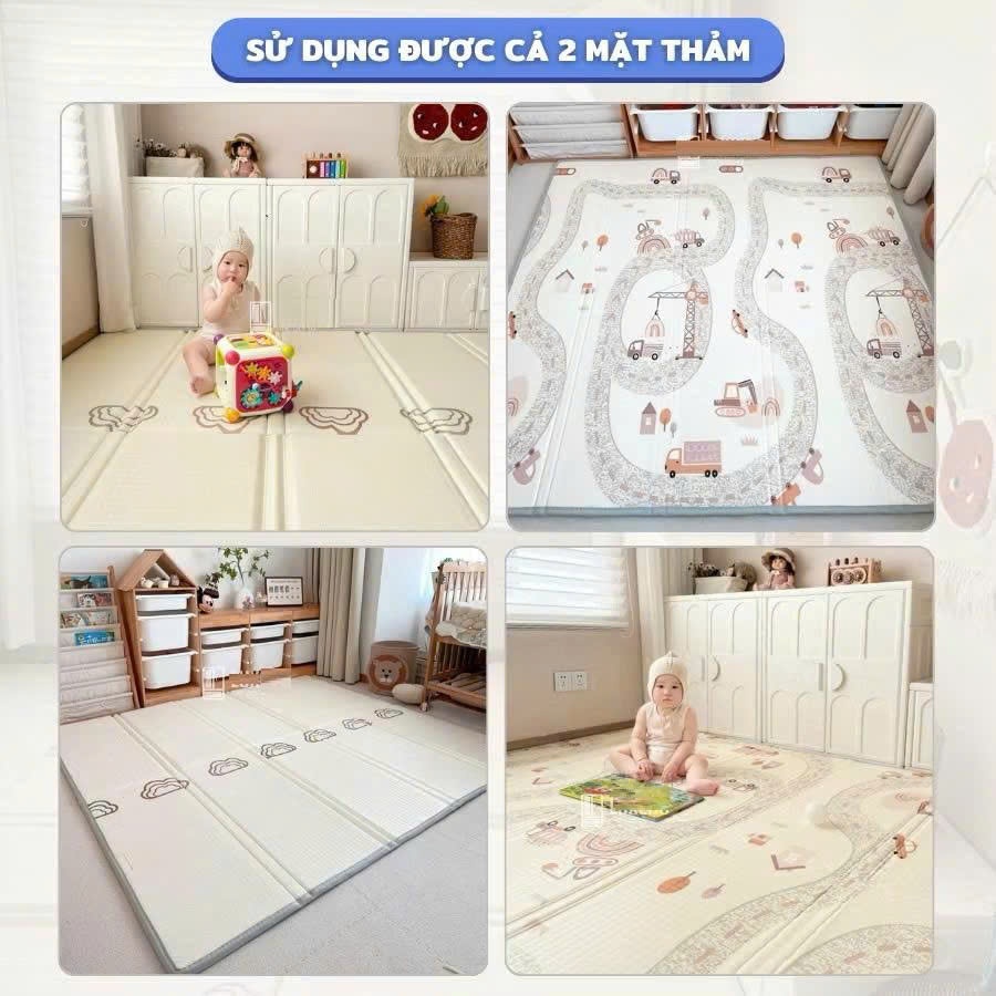 Thảm Xốp Gấp Gọn XPE 1m8x2m 2 Mặt Chống Thấm Chống Trơn Trượt Cho Bé Vui Chơi Dễ Vệ Sinh