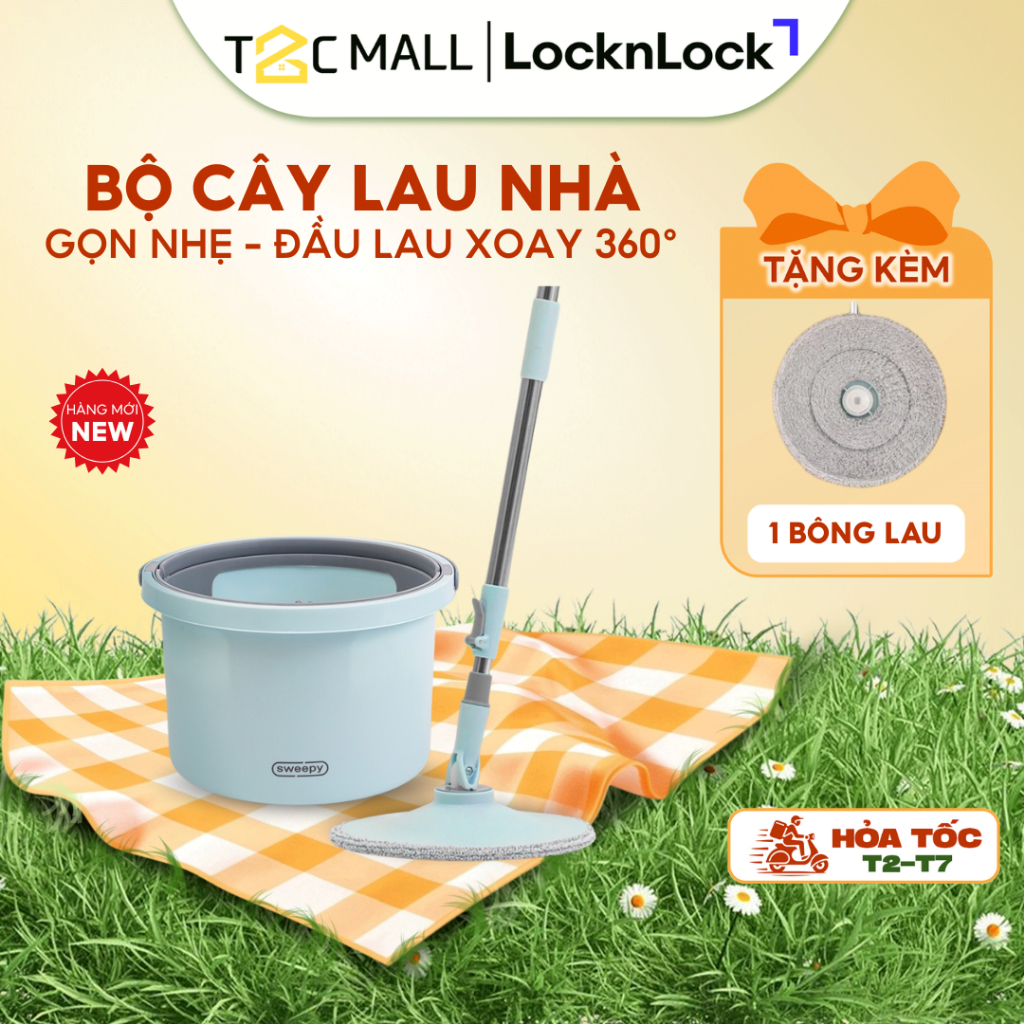 Bộ Cây Lau Nhà LocknLock SWEEPY 2.5L Gồm Thùng Giặt, Cây Lau, Bông Lau Chính Hãng ETM972 - T2CMALL