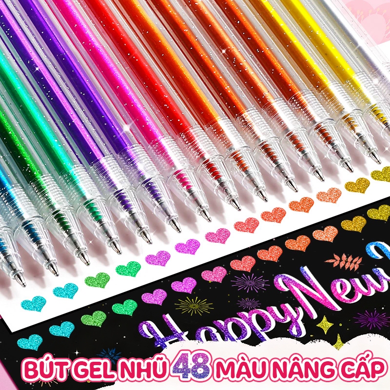 Bút Gel Nhũ Kim Tuyến Lấp Lánh 12 Màu – Bút Highlight Đánh Dấu Sáng Tạo Cho Bullet Journal, Học Sinh Và Văn Phòng