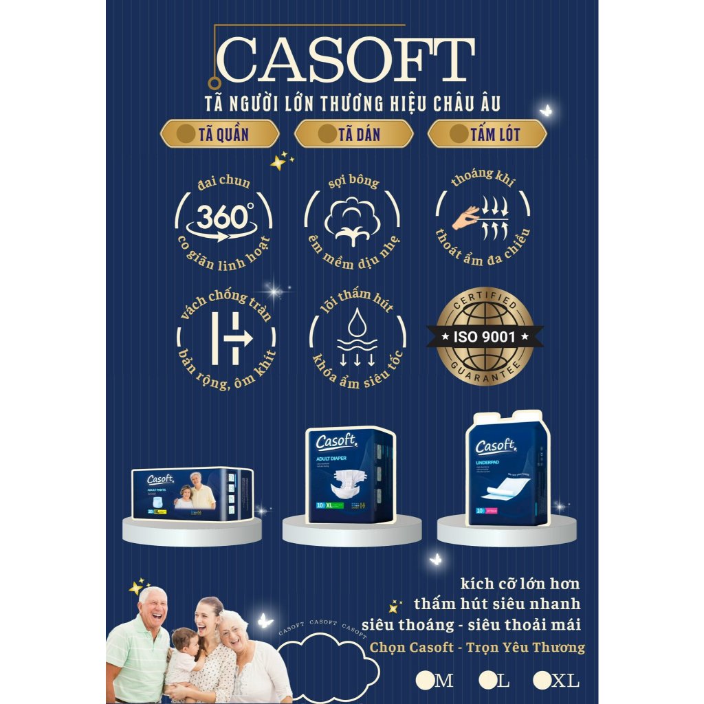 Tấm Lót Người Lớn Casoft – Siêu thấm hút, chống tràn, thoáng khí đa chiều 60x90cm x10 miếng