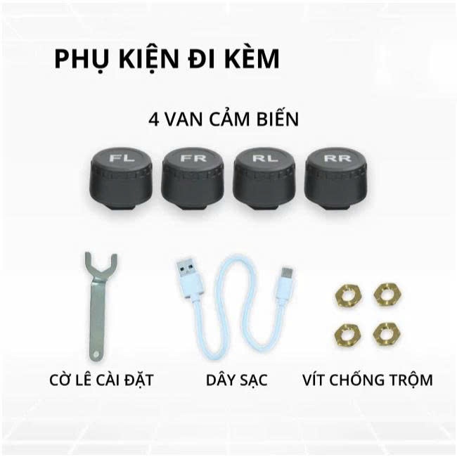 Bộ cảm biến theo dõi áp suất lốp  ô tô xe hơi tpms van ngoài cao cấp màn LCD Pin hỗ trợ năng lượng mặt trời