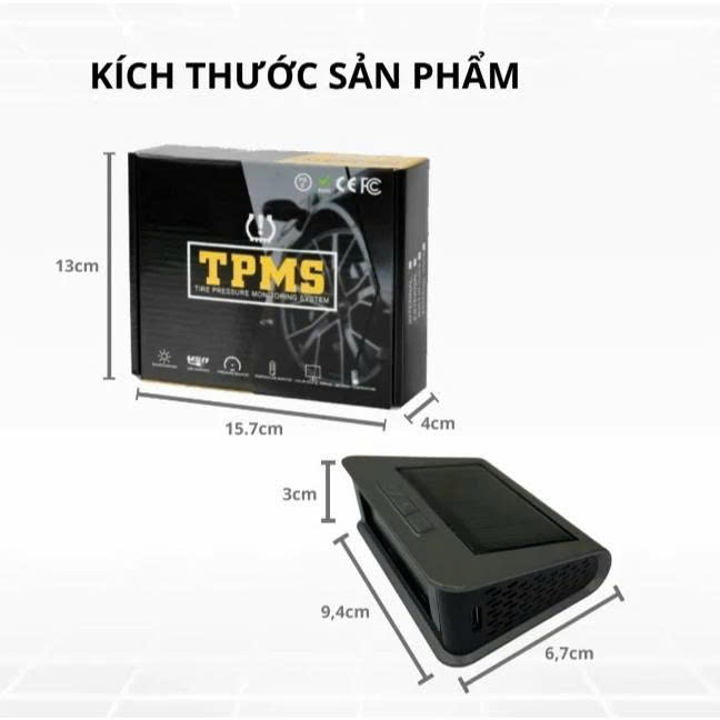 Bộ cảm biến theo dõi áp suất lốp  ô tô xe hơi tpms van ngoài cao cấp màn LCD Pin hỗ trợ năng lượng mặt trời