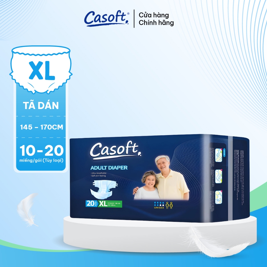 Tã Dán Người Lớn Casoft – Siêu Thấm Hút, Chống Tràn Kép, Thoáng Khí Đa Chiều Size XL x10-20 miếng