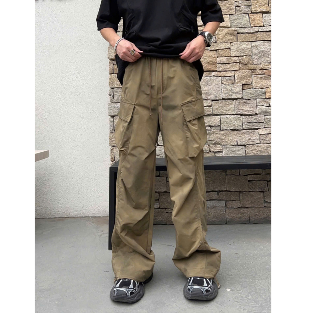 Quần kaki ống rộng túi hộp Nam Hàn Quốc,quần jogger lưng chun có dây rút,3 màu,co giãn,cá tính k1