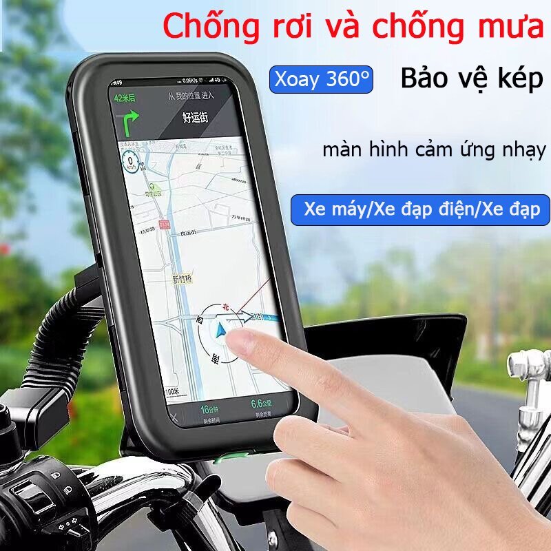 Giá đỡ điện thoại xe máy chống nước, chống sốc xoay 360°, chống nước, chống sốc, có cổng sạc, phù hợp xe đạp