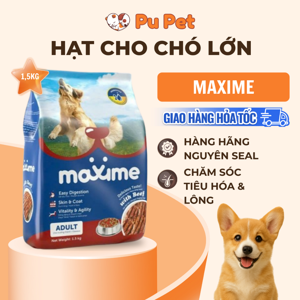 THỨC ĂN HẠT CHO CHÓ LỚN MAXIME VỊ BÒ GÓI 1.5KG