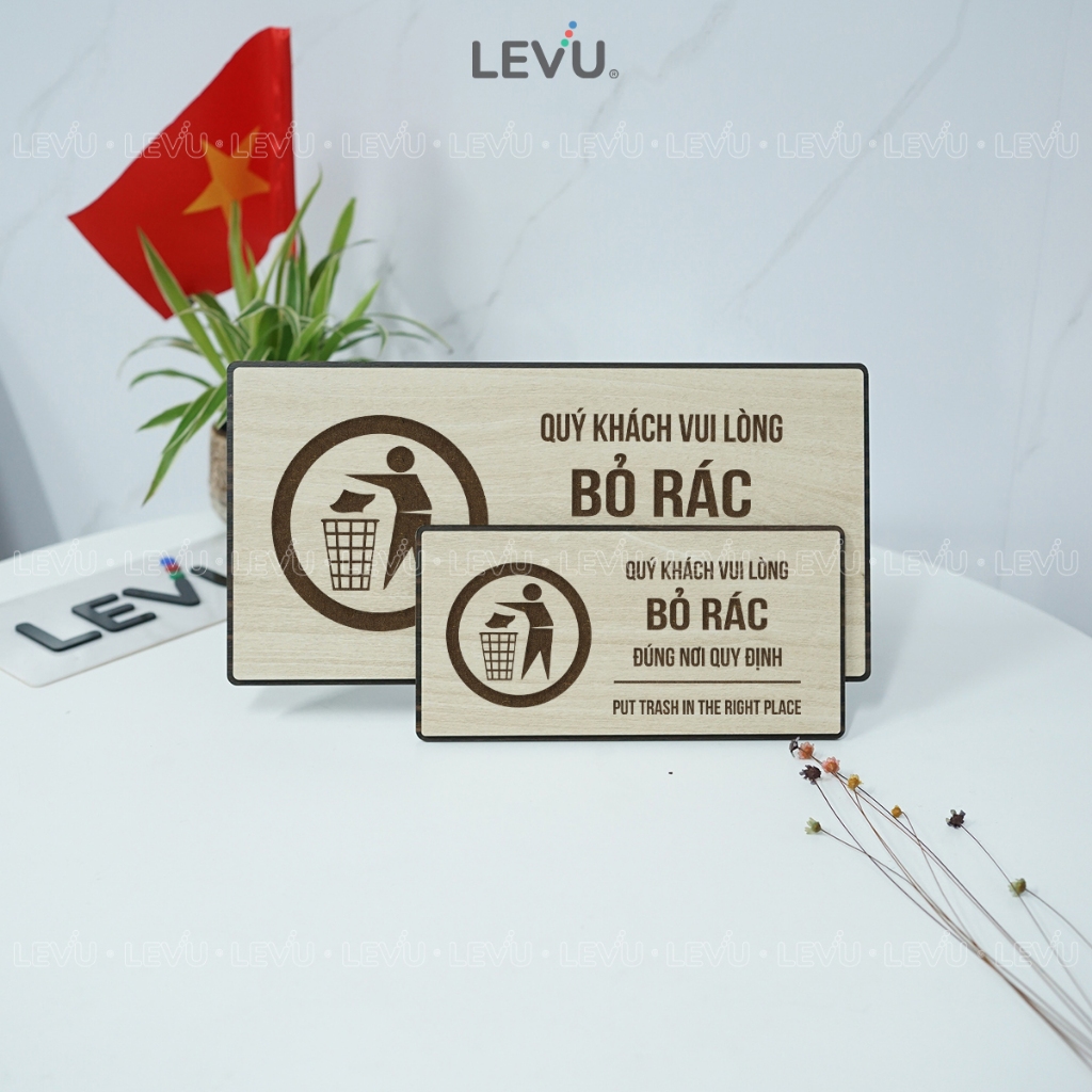 Bảng gỗ thông báo vui lòng bỏ rác đúng nơi quy định BG109 trang trí nhà cửa