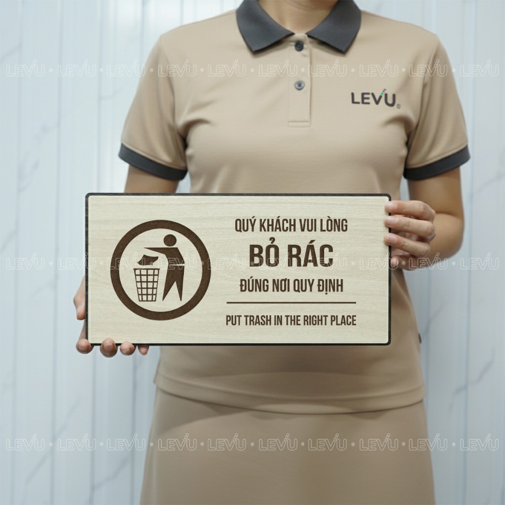 Bảng gỗ thông báo vui lòng bỏ rác đúng nơi quy định BG109 trang trí nhà cửa