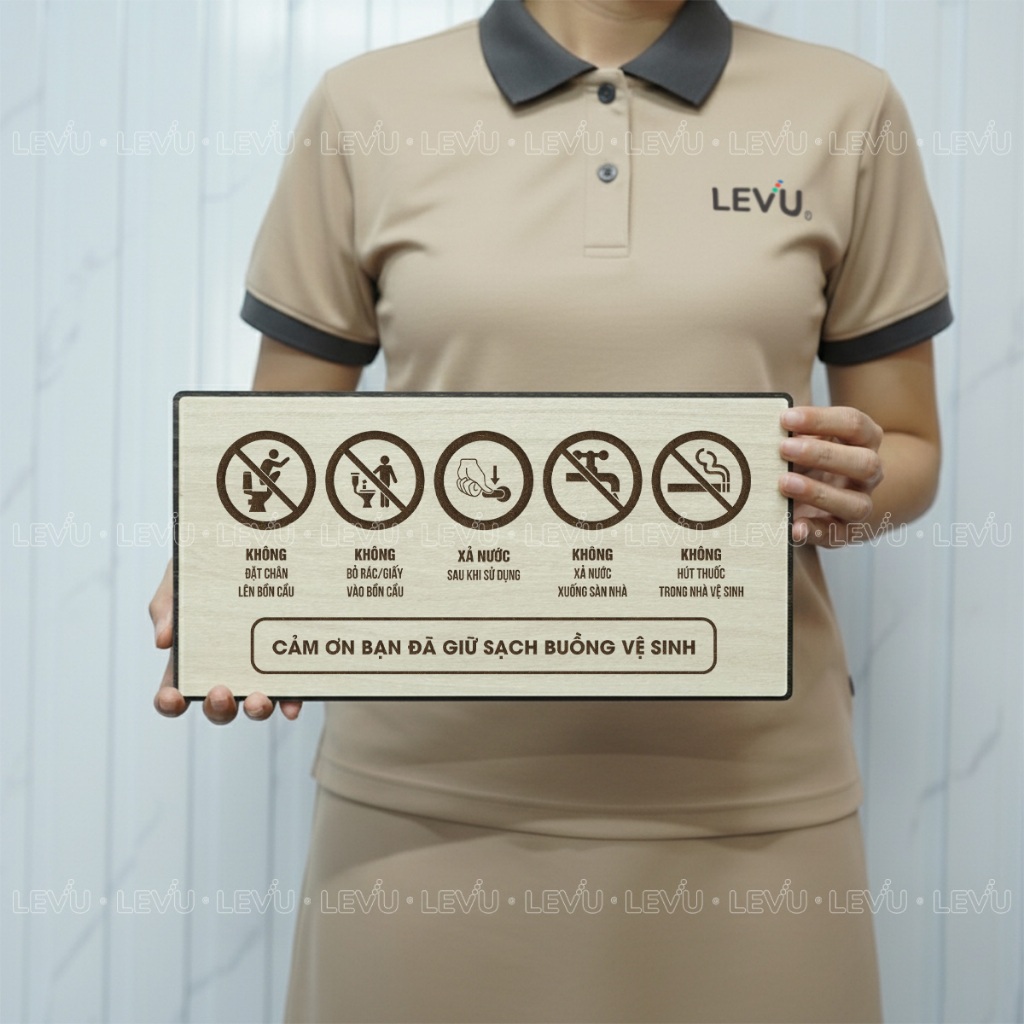 Bảng gỗ thông báo giữ sạch buồng vệ sinh chung BG110, biển hiệu trang trí nội quy wc