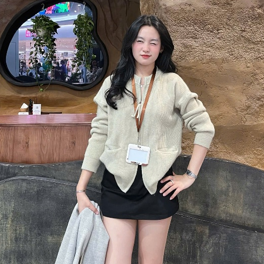 Áo Khoác Cardigan Len Lông Thỏ Nữ Tay Dài Túi Ngang Kéo Khóa Joolate Áo Len Dáng Rộng Mặc Thu Đông 7703 P3K6