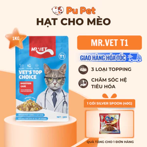 Hạt Cho Mèo MR.VET T1 Holistic 1kg Mix Topping Thịt Đông Khô Cho Mọi Lứa Tuổi